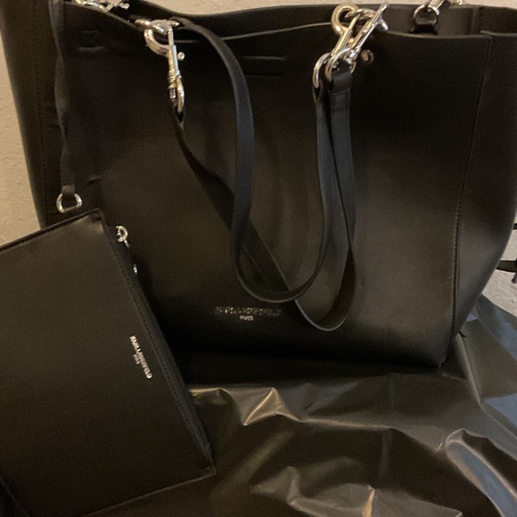 Karl Lagerfeld Black Leather Tote with Silver Accents - Picture 2 of 12